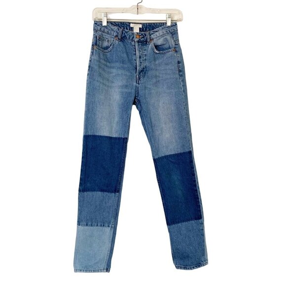 H&M Color Block Blue Denim Straight Leg 10” Rise Button Up Jeans Women’s Size 4 - Picture 12 of 12